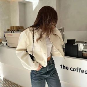 NEW TRAF Women Fashion With Pockets Bomber Jacket Coats Vintage Long Sleeve Front Button Casual Female Outerwear Chic Tops Women's Jacket 22