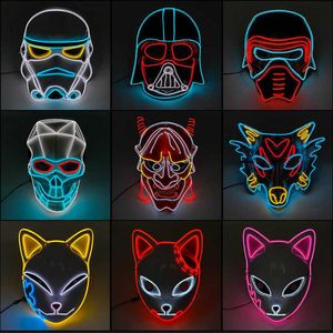 Nouveau Type Halloween Masque LED brillant néon EL fil Costume DJ fête éclairer Masque Cosplay Q0806248P