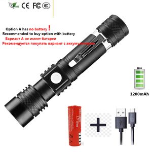 Nueva linterna LED ultrabrillante con cuentas de lámpara LED XM-L T6 antorcha con zoom resistente al agua 3 modos de iluminación carga USB multifunción