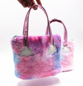 Sac à main couleur licorne pour enfants, joli sac à bandoulière pour filles, en peluche, dessin animé, rose violet, M265M, nouvelle collection