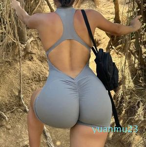 Nouveau V Cut Zip Up Barboteuses Scrunch Fesses Yoga Ensembles Racerback Combinaison pour Femmes Fitness Gym Vêtements D'entraînement Dos Ouvert Costume De Sport