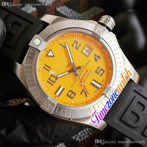 Nuevo V17319101 Fecha Caja de acero de titanio Reloj automático para hombre Marcadores de números Esfera amarilla Correa de caucho negra Timezonewatch TWBRE C98a2