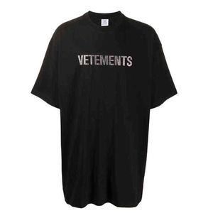 Nuevo Vetements Bling T Shirts Hombres Mujeres 1 1 Alta calidad Flash Drilling Mosaic Vetements Top Tees Moda Otoño Vtm camiseta G220429