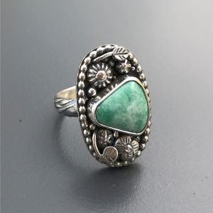 Nouveau Vintage Tibet Boho couleur argent vert pierre anneaux pour les femmes fête Antique grand ovale sculpté feuilles anneau fille amitié cadeau