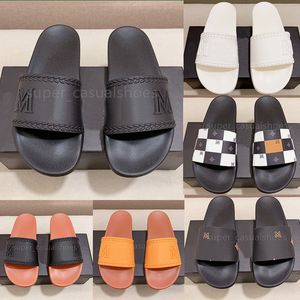 Nouvelle vistos Designer Slippers Sandales pour hommes pour hommes Flats Rubber Slides Blanc White Marks Impression Sandale Summer McMs Beach Shoes Mules Taille 38-46