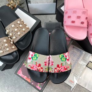 NOUVEAU Web Slides Sandale Pantoufles Plat Bloom Tiger Femmes Caoutchouc Cuir Rose R Vert Noir Blanc Floral Fraise Imprimé Slide Toile Caoutchouc Fleurs Été 19