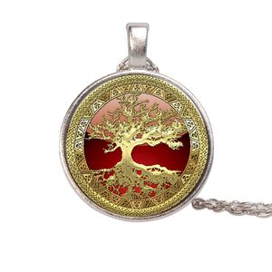 Nouveau gros rond dôme arbre de vie pendentif collier Gustav Klimt Art peinture bijoux verre Cabochon pendentifs