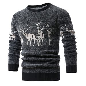 Suéter de Navidad de invierno para hombre, suéter con estampado de ciervos de Navidad para hombre, suéteres informales con cuello redondo para hombre, suéteres delgados para hombre 201203