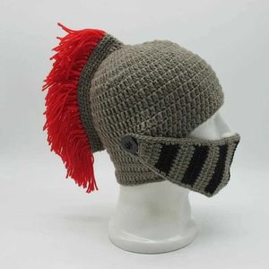 Nuevos sombreros divertidos de invierno Funny Funny Cool Red Tassel Roman Knight Helming Mask Mask Gelandia Cazas de cosplay GAJA Menores Regalos