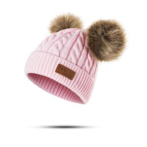 Nouveau Chapeau D'hiver Garçons Filles Bonnets Tricotés Épais Bébé Mignon Cheveux Boule Cap Infant Toddler Chaud Cap Garçon Fille Pom Poms Chapeau Chaud par amazzz