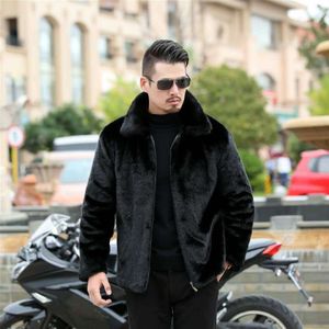 Nuevo Abrigos de piel sintética de visón de invierno, chaqueta para hombre con cuello vuelto grueso/abrigo negro con capucha de piel sintética para hombre
