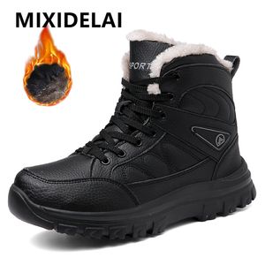 Nuevos botines de cuero de invierno para hombre, botas de nieve cálidas de felpa para hombre, botas de senderismo antideslizantes para exteriores, zapatos de invierno impermeables, zapatillas de deporte para hombre