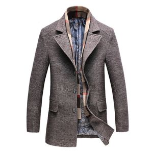 Gabardina informal de invierno de mezcla de lana para hombre, abrigo largo y grueso de negocios a la moda, chaqueta fina para hombre, ropa de talla grande