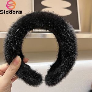 Nouveau hiver réel vison fourrure bandeau pour femmes cheveux accessoires solide bandeau chaud fourrure cadeau 240119