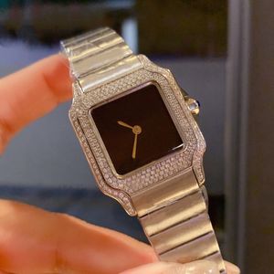Nuevos relojes cuadrados geométricos negros plateados para mujer, reloj de pulsera de cuarzo de acero inoxidable para mujer, pulsera de diamantes de imitación de alta calidad de 27mm