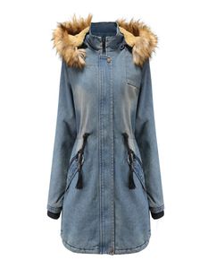 Nueva chaqueta para mujer pelaje denim azul jeans con capucha para mujeres baratas abrigo invernal calidez 100 tamaño de algodón sxxl679345555