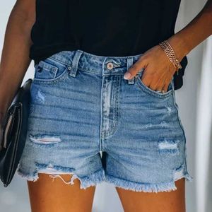 New Womens Jeans Shorts Straight Platform Four Color Perforated High Waist Sexy Denim Short Pants Washed Hot Clothing