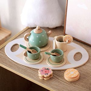 New Wooden Afternoon Tea Set Toy Pretend Play Food Learning Role Play Game Toys Early Educational for Toddlers Girls Boys Kids Gifts