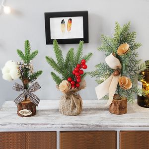 Décorations de nouvel an et de noël, Mini arbre de 25cm, ornements d'ambiance de Table, fournitures de fête d'arbre de noël en pot