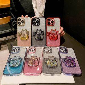 Nouvel An Gradient Glitter Liquid Sands Sands Lucky Money Cat Cat pour iPhone 11 12 13 14 15 Pro Max Luxury Electroplate Shockproofing Cover