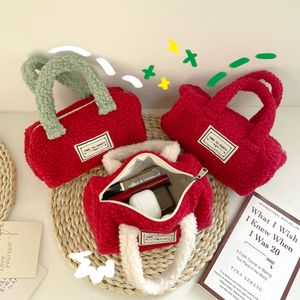 Sac rouge du nouvel an pour femmes, sac à main en poils d'agneau contrastés, sac de rangement en peluche, vente en gros