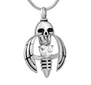 NOUVEAU Z793 Silver Hold Crsytal Wing Skeleton en acier inoxydable Mémorial Urn Collier For Ashes Mens KeepSake Cremation Jewelry Pen9059201