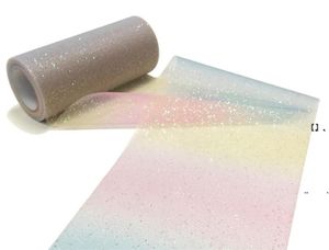 Nuevo 10 yardas / rollo Rainbow Glitter Tulle Roll Lentejuela Cristal Organza Tela transparente DIY Craft Regalo Tutu Falda Decoración de la boda en casa Ewe7401