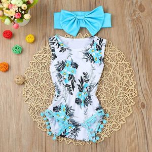 Nouveau-né bébé girls vêtements fleur bille sans manches barbands bandes bébé vêtements d'été coton playsuit costume corporel