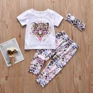 Nouveau-né bébé filles vêtements ensemble à manches courtes couleur imprimé animal t-shirt pantalon léopard et bandeau infantile enfant en bas âge vêtements LJ201223