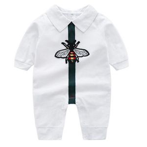 Mameluco de bebé recién nacido Little Bee Blanco Azul oscuro Algodón Infante Boy Girl Monos Solapas Manga larga Ropa de diseñador para niños pequeños