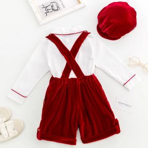 Vêtements nouveau-nés Suit Baby Boy Vêtements Ensemble d'anniversaire du Nouvel An Enfants Red Blouse Blouse Velvet Pantal