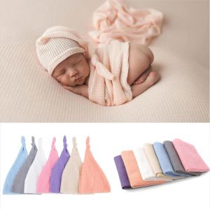 Nouveau-né Photographie Wrap Caps Bébé Photo Swaddle Chapeaux 2 Pièces/ensemble Solide Noué Inde Chapeau Emmaillotage Studio Photographie Accessoires BJ