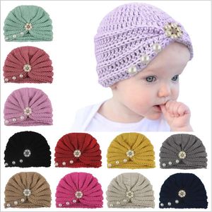 Nouveau-né Laine Perle Chapeau Bébé Turban Inde Chapeaux Filles Donut Fourrure Crâne Caps Enfant Tricoté Hiver Bonnet Infantile Accessoires De Mode C6743