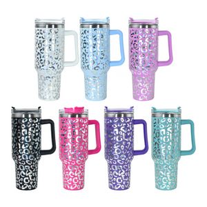 LO NUEVO 40 oz Láser Holográfico Leopardo Vaso Doble Pared Taza de Agua de Acero Inoxidable Tazas de Coche con Mango Al Por Mayor DHL 916