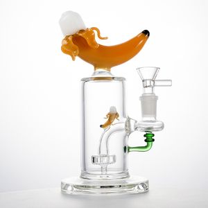Le plus récent 8 pouces Heady verre Bong forme de banane huile Dab Rigs recycleur percolateur conduites d'eau 14mm joint femelle avec bol en stock