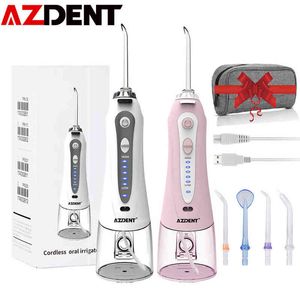 Newest Azdent Oral Irrigator Portable Water Dental Flosser USB Rechargeable Floss Teeth Cleaner 5 Modes IPX7 proof 220518