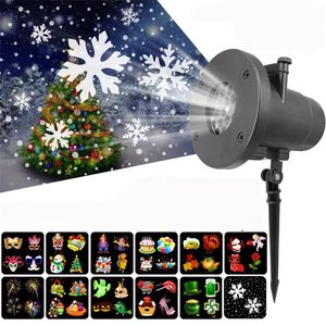 Effets LED Projecteur de Noël Lumière laser 12 cartes remplaçables Motifs colorés Veilleuse Mariage Fée Jardin Pelouse Lampe Paysage