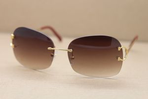 Fabricants de vente en gros 4193829 Qualité Homme Femmes UV400 Lunettes de soleil Design sans monture C Décoration Lunettes à monture en or 18 carats mâle et femelle Lentille brune