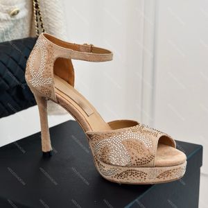 24 sandalias más nuevas diseñadores zapatos de calidad superior cubierta tacón moda diamantes de imitación suave plataforma de cachemira tacón boda salida de fábrica 10.5 cm sandalia de tacón alto para mujer 35-41