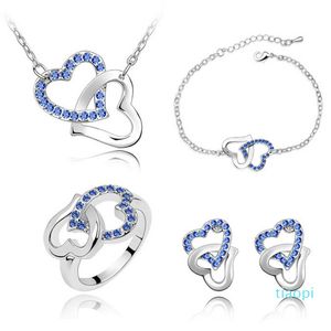 Nouveaux ensembles de collier et de boucles d'oreilles conception de coeur cristal matériel Bracelet ensembles de bagues ensembles de bijoux de mariage exquis 4022