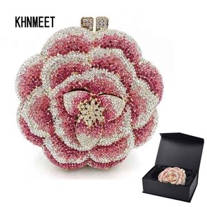 Est Pink Crystal Women Boda Flor Fieca Cadena de novia Bolso de noche SC603 Y201224