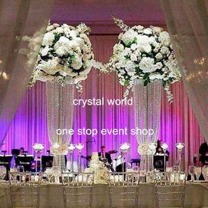 Centro de mesa de arreglo floral de nuevo estilo, soporte de flores de cristal de Metal, telón de fondo de boda de plomo para carretera, decoración de boda dorada