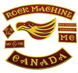 Le plus récent patch de broderie Rock Machine en rouge pour gilet de motard Rock moto MC Club veste en cuir gilet Patch personnalisé Rocker Availab6796737