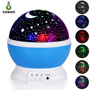 La más nueva luz de noche de rotación Starry Star Moon Sky proyector romántico lámparas de mesa para boda fiesta regalo de Navidad