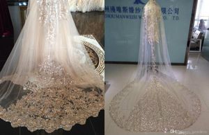 Newest Shiny Wedding Veils Sequins Appliqued Single Layer Champagne White Ivory 3M Length Bridal Veil Custom Made Long Head Dresses