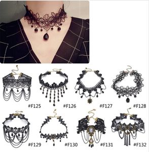 Newest Style Gothic Victorian Crystal Tassel Tattoo Choker Necklace Black Lace Choker Collar Vintage Women Wedding Jewelry