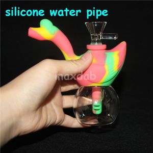 narguilés cygne silicone bongs verre avec seau plate-forme pétrolière eau coloré fumer barboteurs tuyaux