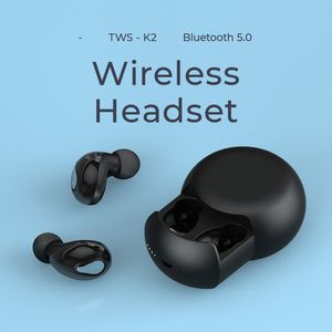 Le plus récent TWS K2 Twins True Wireless Bluetooth Earphones V5.0 Casque stéréo avec prise de charge Withs MIC pour iPhone 7 Samsung Smartphone