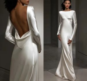 Robe de mariée en satin de soie, manches longues, dos ouvert, sur mesure, robe formelle de mariée, nouvelle collection 2024