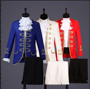 Recién diseñado Royal Blue / White / Red Groom Tuxedos Hombres Traje de corte Trajes formales Trajes de hombres Trajes de cena de baile por encargo (chaqueta + pantalones) NO; 8